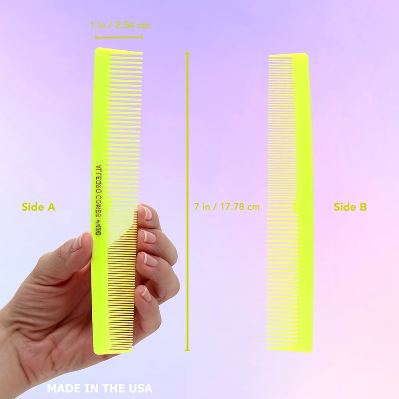 Allegro Combs #420 Cutting Combs Hair Stylist Barbers Combs Beard Comb Mustache Mens Women Braiding Hair Parting USA 6 Pcs. (NeonYellow) - Image 3